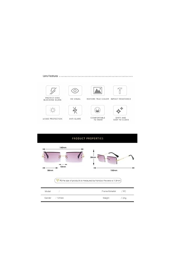 QQLADY Lunettes De Soleil Pour Femmes, Design Sans Monture, Lunettes De Soleil Carrées, Lunettes De Soleil De Voyage En Plein