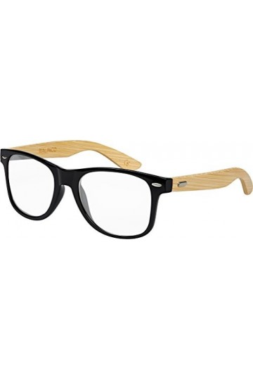 Bamboo Bois Nerd Lunettes de soleil rétro Vintage Unisexe avec charnière à ressort pour hommes & femmes Bamboo - Transparent