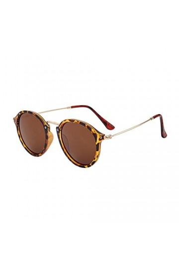 HUSHH Lunettes de Soleil Femmes/Menvintage Verres de Soleil Rounds de Haute qualité-05-Leopard Tea