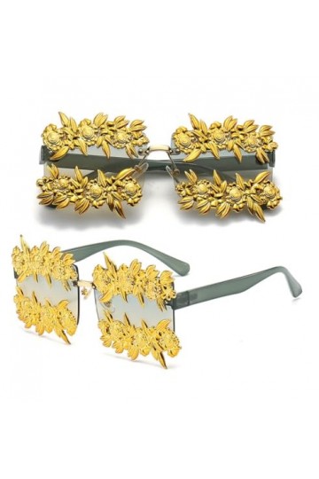 MUTYNE Mode métal sculpture fleurs lunettes de soleil femmes hommes luxe sans monture lunettes de soleil dame tendances lunet