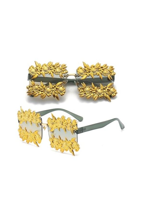 MUTYNE Mode métal sculpture fleurs lunettes de soleil femmes hommes luxe sans monture lunettes de soleil dame tendances lunet