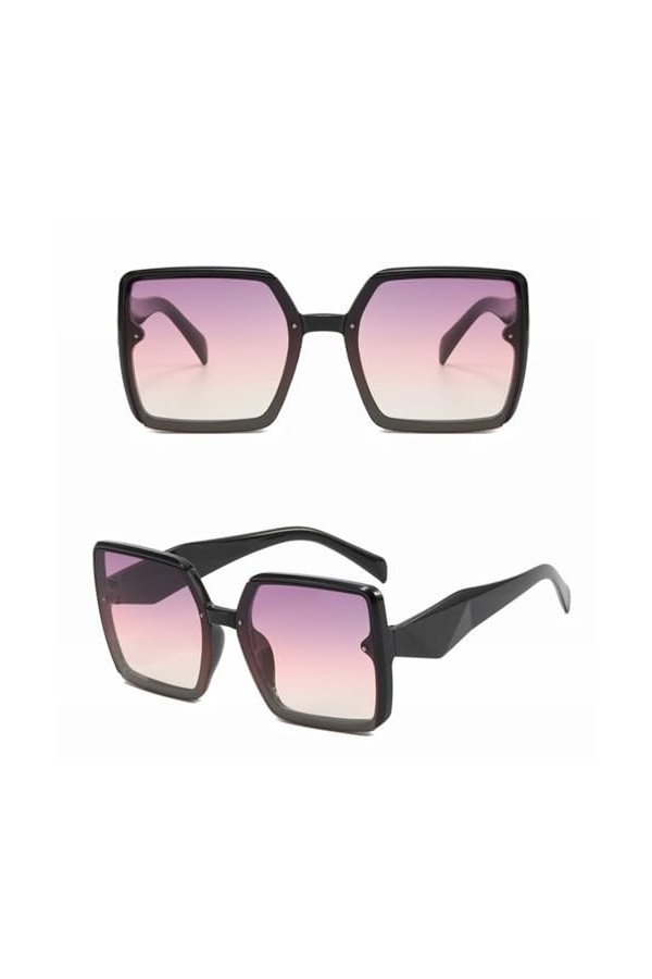 HCHES Lunettes de Soleil carrées surdimensionnées rétro Lunettes de Soleil pour Dames à Grande Monture Lunettes de Soleil pou