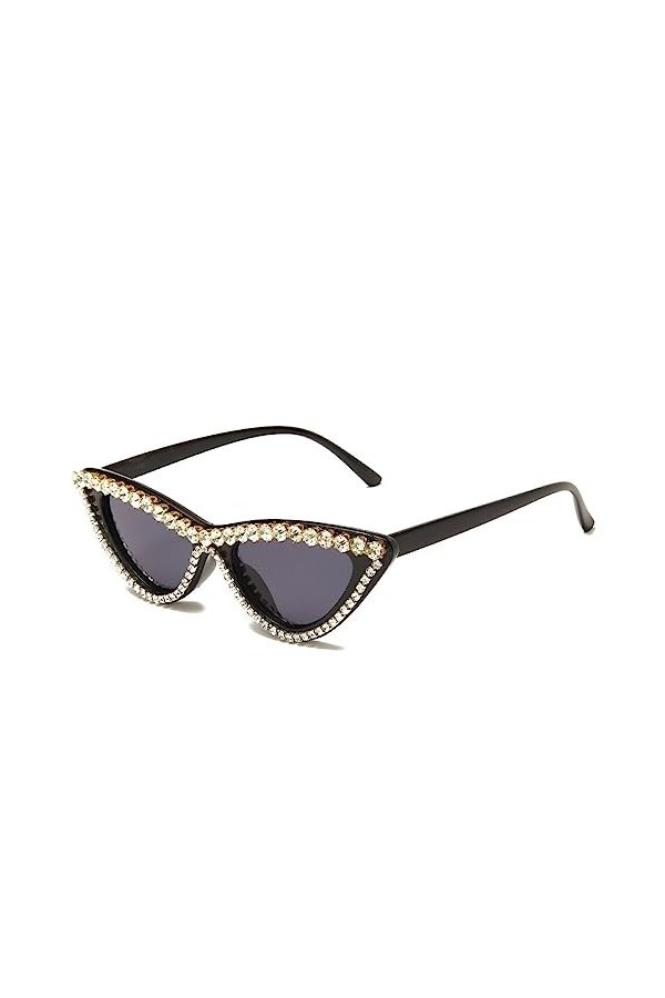 MUTYNE Mode luxe strass diamant lunettes de soleil femmes rétro noir rose cadre oeil de chat lunettes de soleil UV400, noir, 