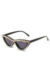 MUTYNE Mode luxe strass diamant lunettes de soleil femmes rétro noir rose cadre oeil de chat lunettes de soleil UV400, noir, 