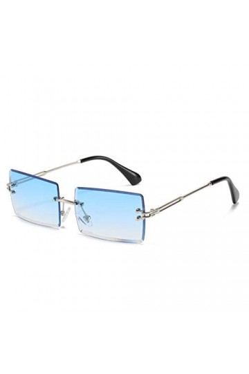 YUELUQU Y2K Lunettes de soleil rectangulaires rétro sans monture pour homme et femme Transparent, Doré/vert, Medium