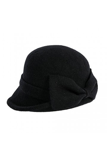 Siggi Femme Chapeau Melon Laine Printemps Casquette Vintage Béret Feutre Hiver Cloche Accent Fleur Noir