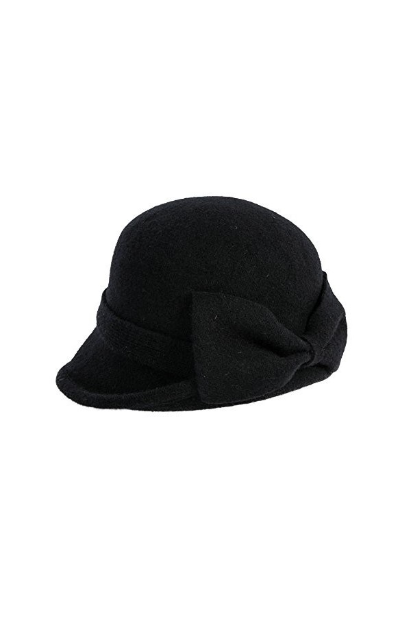 Siggi Femme Chapeau Melon Laine Printemps Casquette Vintage Béret Feutre Hiver Cloche Accent Fleur Noir
