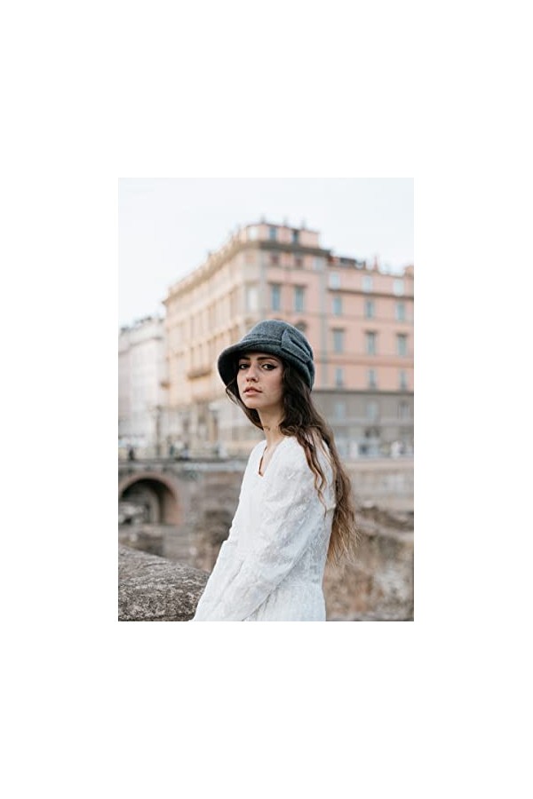 Siggi Femme Chapeau Melon Laine Printemps Casquette Vintage Béret Feutre Hiver Cloche Accent Fleur Noir