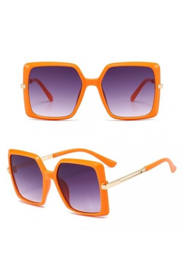 HCHES Lunettes de soleil rétro à grande monture carrée orange pour femmes, lunettes de soleil vintage en métal, vêtements de 
