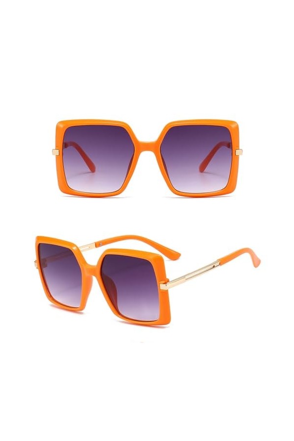 HCHES Lunettes de soleil rétro à grande monture carrée orange pour femmes, lunettes de soleil vintage en métal, vêtements de