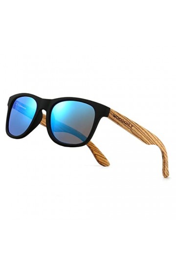 WOODONLY Lunettes de Soleil Rétro Polarisées en Bois - Lunettes Carrées avec Protection UV400 pour Hommes et Femmes Cadeaux P