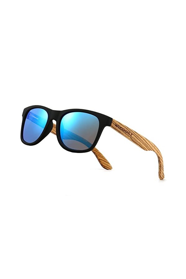 WOODONLY Lunettes de Soleil Rétro Polarisées en Bois - Lunettes Carrées avec Protection UV400 pour Hommes et Femmes Cadeaux P