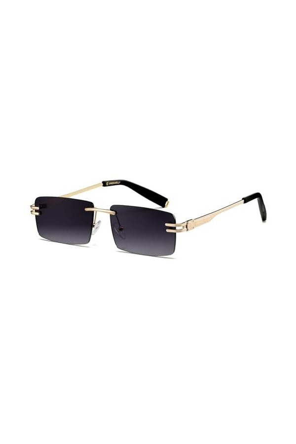 Lunettes de soleil rétro sans monture pour hommes femmes lunettes de soleil à monture ultra-petite rectangulaire voir à trave
