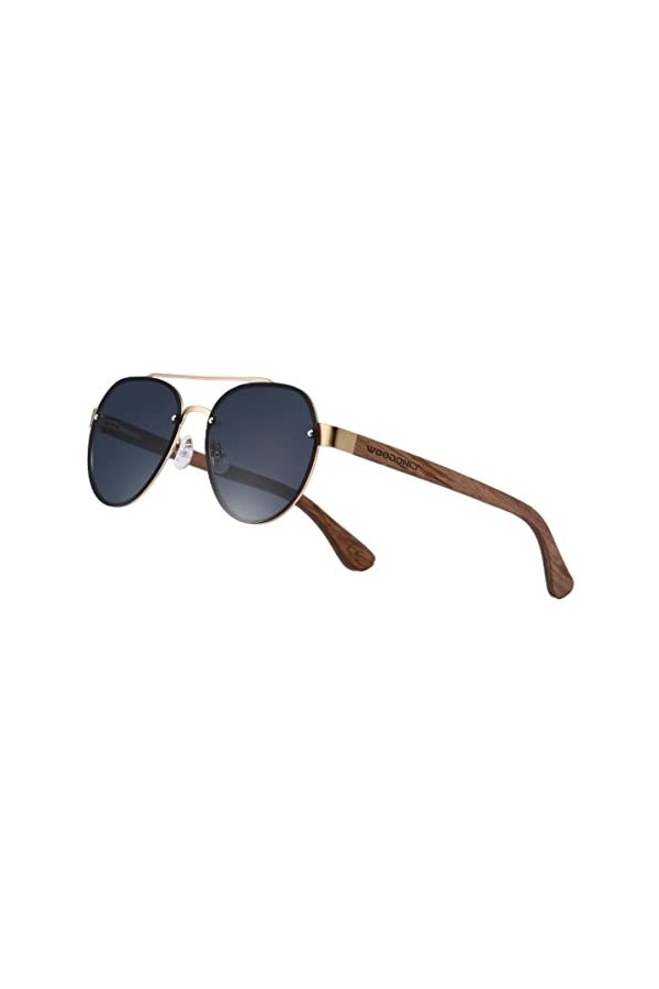 WOODONLY Lunettes de Soleil Pilote en Bois - Lunettes de Soleil avec Protection UV400 et Montures Métalliques pour Hommes et 