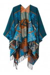 Urban GoCo Femme Manteau Cape Echarpe Epaisse Poncho Cardigan Foulard Chaud Hiver avec Franges 4 Bleu 