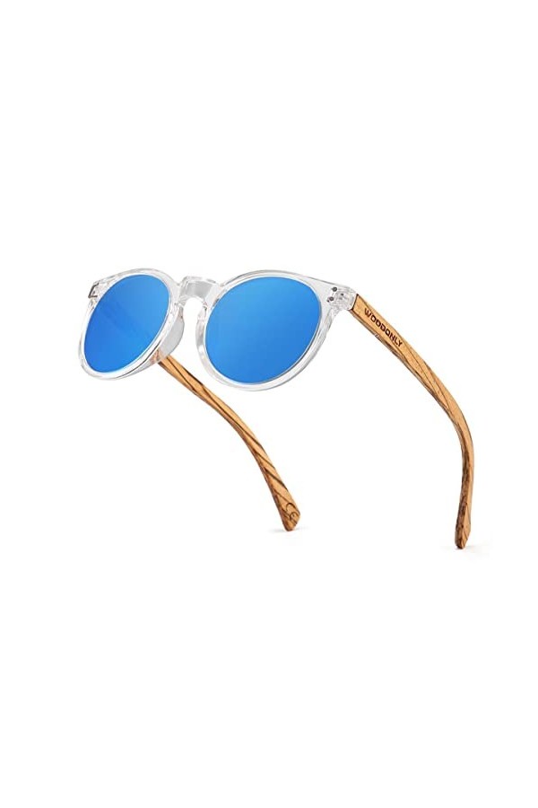 WOODONLY Lunettes de Soleil Rondes Polarisées en Bois - Lunettes de Soleil en Bois Fashion pour Hommes et Femmes Cadeaux Parf