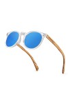WOODONLY Lunettes de Soleil Rondes Polarisées en Bois - Lunettes de Soleil en Bois Fashion pour Hommes et Femmes Cadeaux Parf