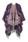 Urban GoCo Femme Manteau Cape Echarpe Epaisse Poncho Cardigan Foulard Chaud Hiver avec Franges 4 Bleu 