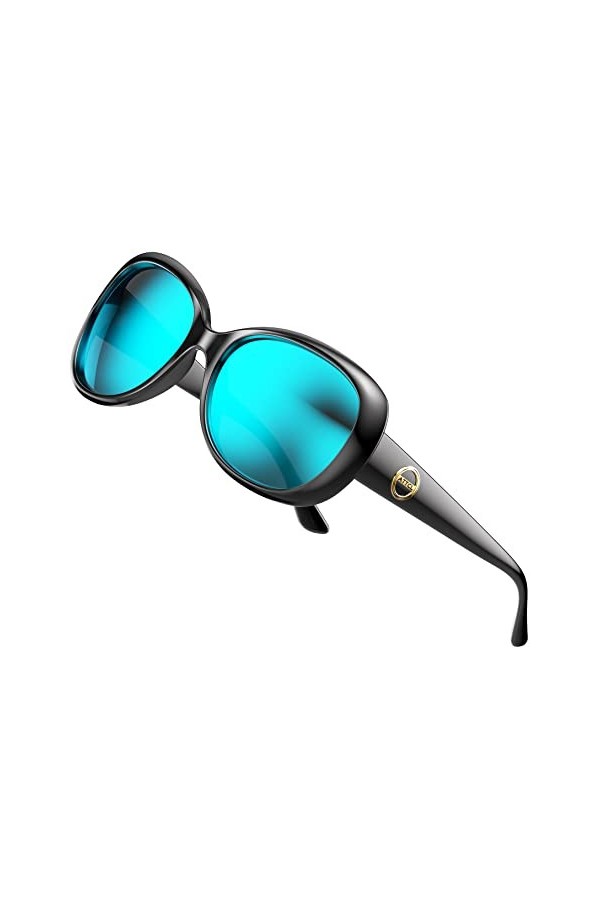 ATTCL Lunettes de soleil polarisées classiques pour femme surdimensionnées avec protection UV 3011 C2 Black+blue