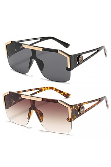 Dollger Lunettes de soleil Femmes Carrées Grand: Hommes Protection UV One Piece Shades Flat Top Lunettes Semi-Cerclées Noir