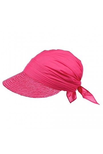Seeberger Chapeau de Soleil en Paille et Tissu pour Femme. Taille Unique Fuchsia
