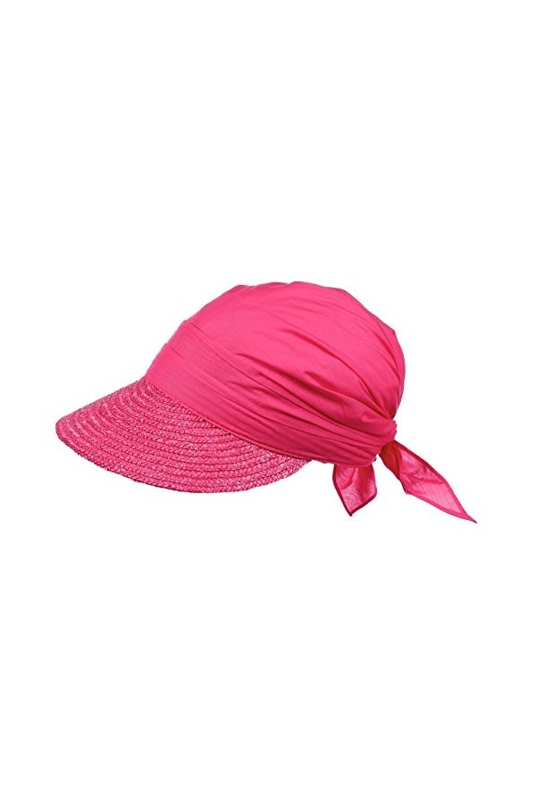 Seeberger Chapeau de Soleil en Paille et Tissu pour Femme. Taille Unique Fuchsia