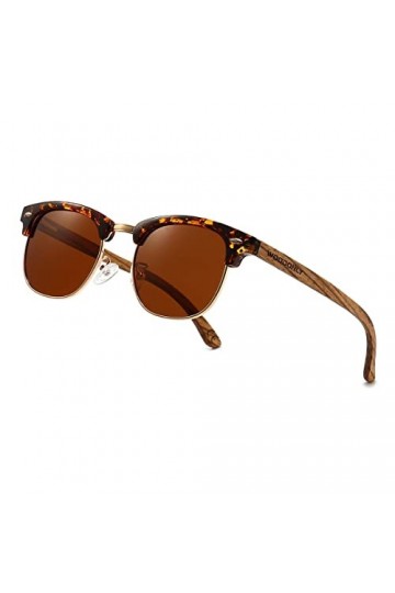 WOODONLY Lunettes de Soleil Rétro Polarisées en Bois - Lunettes Carrées avec Protection UV400 pour Hommes et Femmes Cadeaux P