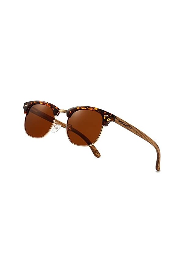 WOODONLY Lunettes de Soleil Rétro Polarisées en Bois - Lunettes Carrées avec Protection UV400 pour Hommes et Femmes Cadeaux P