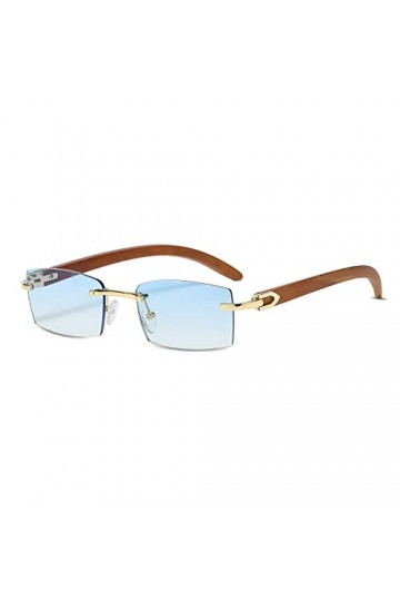 LumiSyne Lunettes De Soleil Carrées Sans Monture Femme Homme Branches Bois Lentilles Dégradé Transparent Protection UV400 Ant