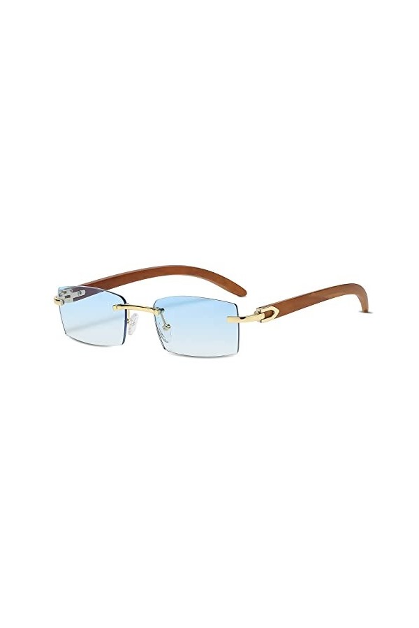 LumiSyne Lunettes De Soleil Carrées Sans Monture Femme Homme Branches Bois Lentilles Dégradé Transparent Protection UV400 Ant