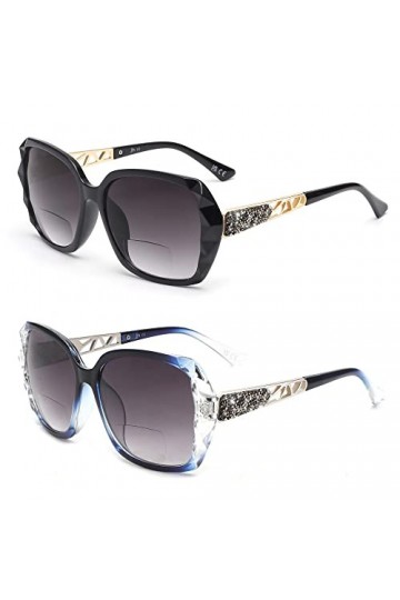 JM Lunettes de Soleil de Lecture Bifocales, Lunettes de Soleil Surdimensionnées, Protection UV Extérieure pour Femmes Noir+Bl