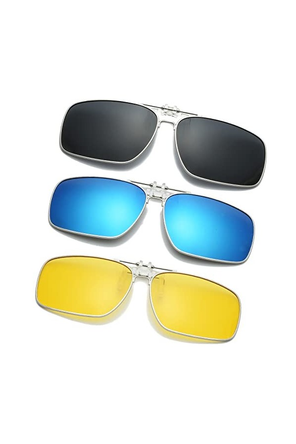 Long Keeper 4 pièce Clip Solaire, Clip Lunettes de Soleil Polarisées, Surlunettes de Soleil Clip Polarisantes pour Femme Homm