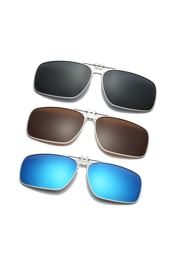 Long Keeper 4 pièce Clip Solaire, Clip Lunettes de Soleil Polarisées, Surlunettes de Soleil Clip Polarisantes pour Femme Homm