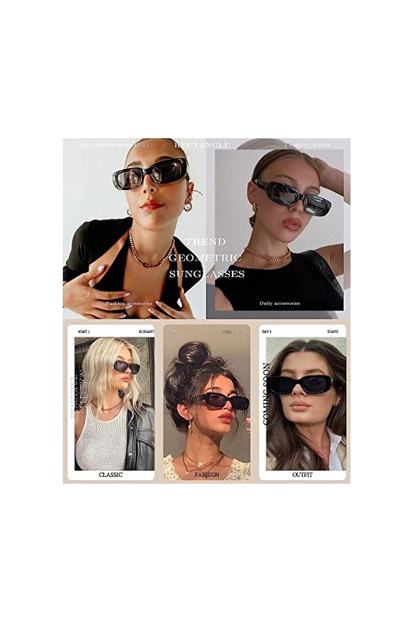 DOLLGER Lunettes de soleil rectangulaires pour femmes Lunettes de soleil à la mode rétro UV 400 Protection Lunettes à monture