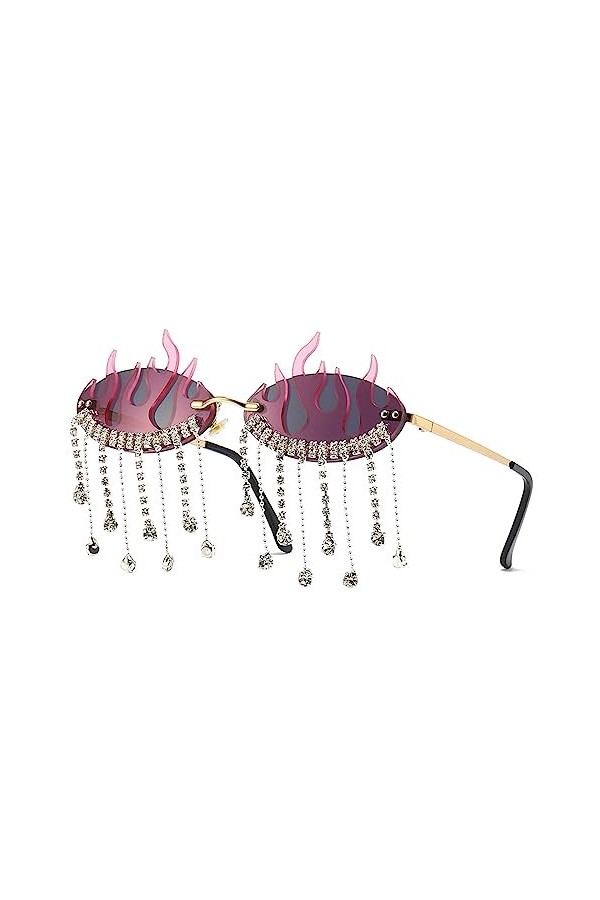 TIYETA Lunettes De Soleil Avec Pendentif Diamant Lunettes De Soleil À Glands Sans Monture Femmes Funny Party Disco Eyewear De