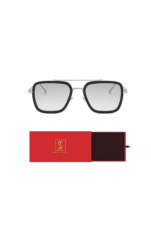 SHEEN KELLY Lunettes de soleil Hommes Femmes Rétro Pilote Carré Cadre en métal Rectangle Classique Mode Lunettes