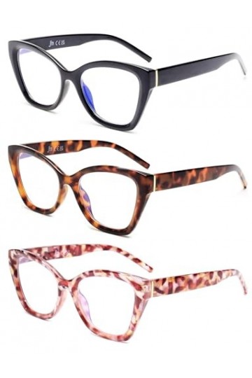 JM 3 Pack Lunette Loupe Surdimensionnées pour Femmes, Mode Yeux de chat Lunette Anti Lumiere Bleue