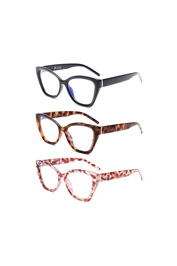 JM 3 Pack Lunette Loupe Surdimensionnées pour Femmes, Mode Yeux de chat Lunette Anti Lumiere Bleue
