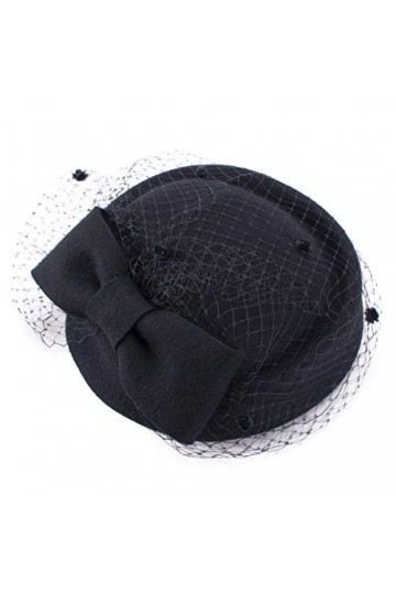Lawliet Chapeau femme en feutre de laine rétro avec nœud et voile pour cocktail, fête, mariage - Noir - Taille Unique