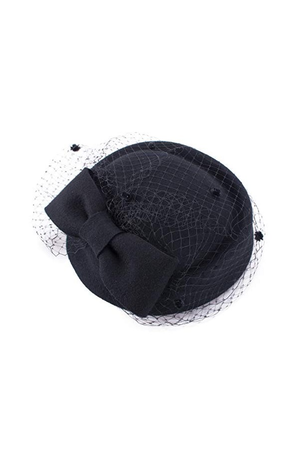 Lawliet Chapeau femme en feutre de laine rétro avec nœud et voile pour cocktail, fête, mariage - Noir - Taille Unique