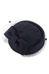Lawliet Chapeau femme en feutre de laine rétro avec nœud et voile pour cocktail, fête, mariage - Noir - Taille Unique