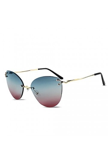 LumiSyne Mode Lunettes De Soleil Oeil De Chat Femme Lunettes Sans Monture Lentille De Couleur Gradient Transparente Monture E
