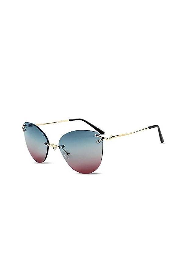 LumiSyne Mode Lunettes De Soleil Oeil De Chat Femme Lunettes Sans Monture Lentille De Couleur Gradient Transparente Monture E