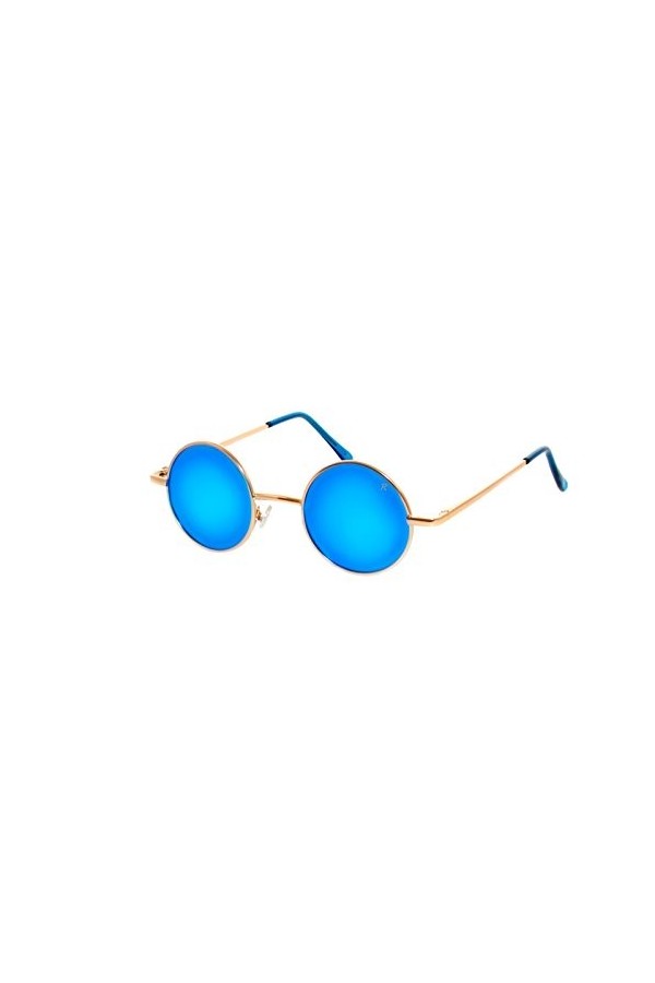 rainbow safety Lunettes de Soleil Ronde Pour Femme Homme Style Lennon Retro Polarisee R2317 R2317F Or Miroir Bleu