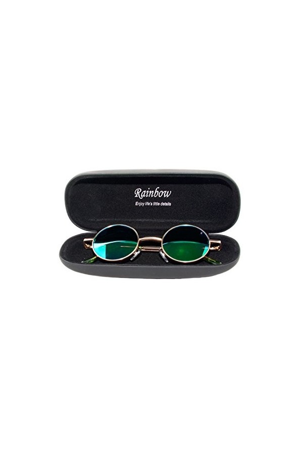 rainbow safety Lunettes de Soleil Ronde Pour Femme Homme Style Lennon Retro Polarisee R2317 R2317E Or Miroir Vert 