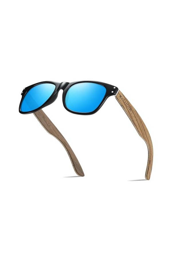 KITHDIA Lunettes de soleil hommes et femmes en bois de noyer zèbre avec verres polarisées S8001