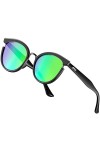 ATTCL Lunettes de soleil pour femme - Ultra légères et tendance - Rondes polarisées - Taille M et L, Noir + vert/miroir, Medi