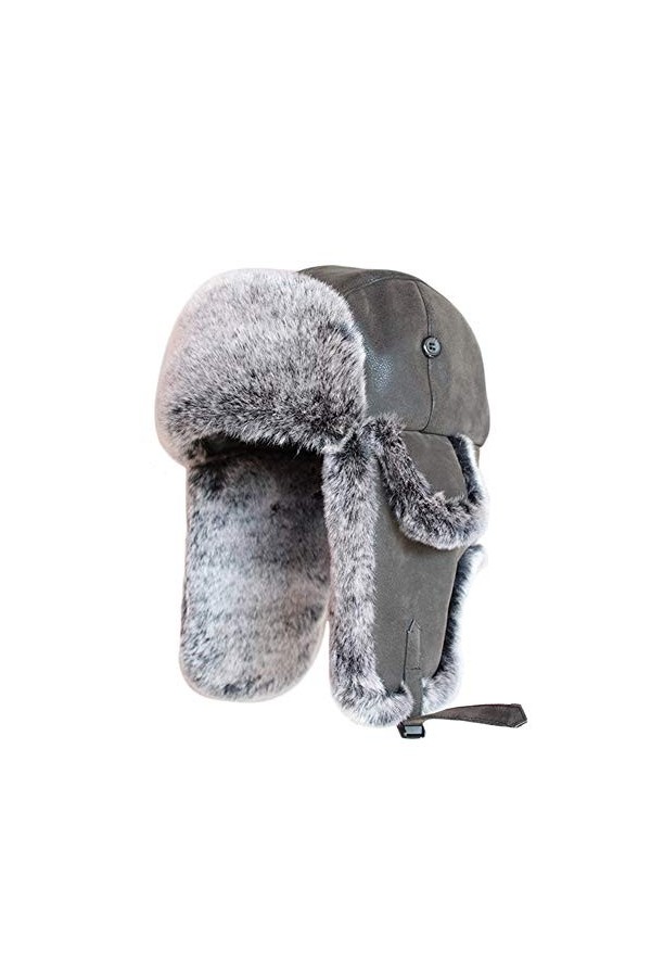 SK Studio Chapka Chapeau Trappeur Aviateur en Faux Cuir Fausse Fourrure Trapper Earflap Chasse Casquette Adulte pour Homme et