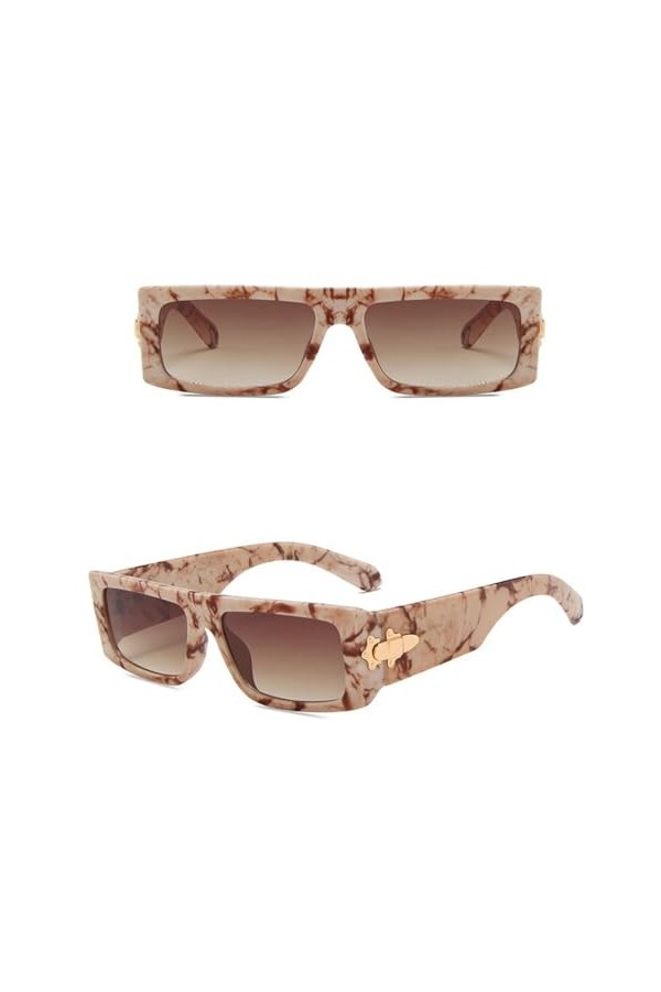 HPIRME Carré Court Petites Lunettes De Soleil Femmes Vintage Rectangle Plat Top Cadre Lunette De Soleil, 6, Taille Unique