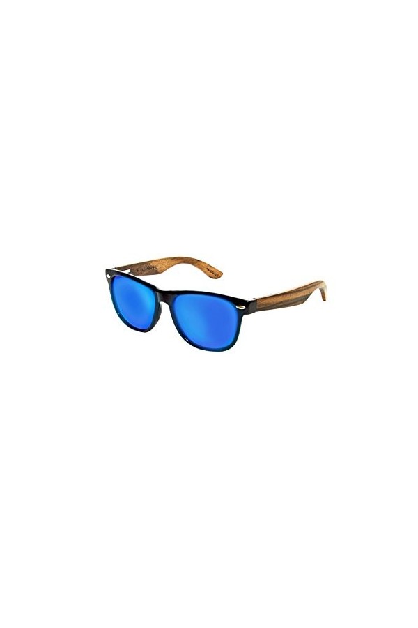 rainbow safety Lunettes de Soleil POLARISÉES Miroir en Bois Vintage Femme Homme RW-Miroir-Blue